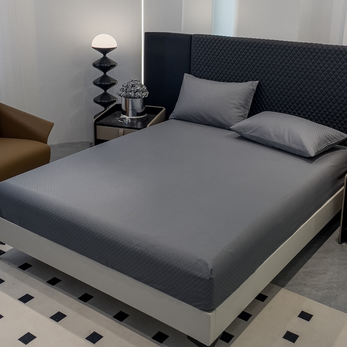 金鑫汇家纺 2024新款长绒棉提花小方格系列四件套单品系列-单床笠 深灰