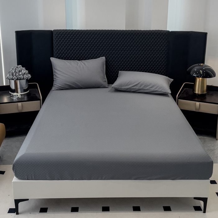 91家纺网 家纺一手货源 找家纺 金鑫汇家纺 2024新款长绒棉提花小方格系列四件套单品系列-单床笠 深灰