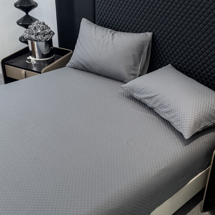 91家纺网 家纺一手货源 找家纺 金鑫汇家纺 2024新款长绒棉提花小方格系列四件套单品系列-单床笠 深灰