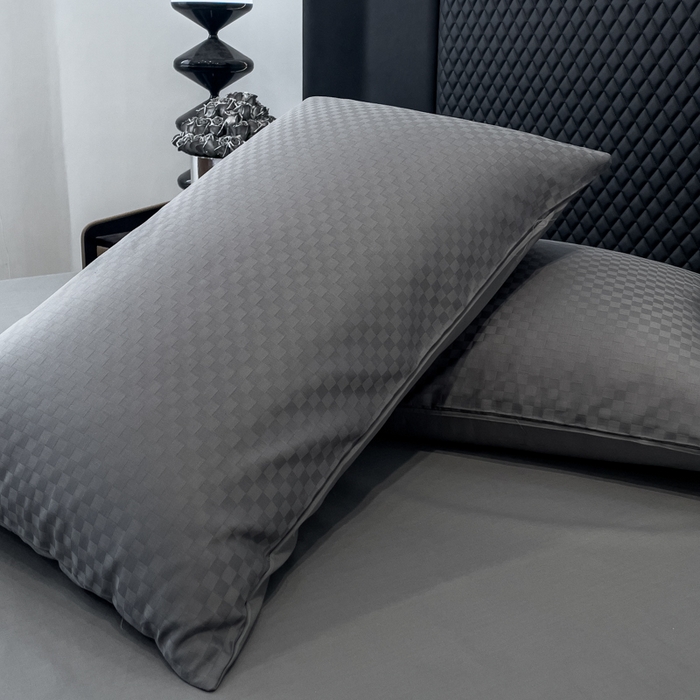 金鑫汇家纺 2024新款长绒棉提花小方格系列四件套单品系列-单枕套 深灰