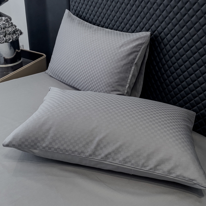 91家纺网 家纺一手货源 找家纺 金鑫汇家纺 2024新款长绒棉提花小方格系列四件套单品系列-单枕套 深灰