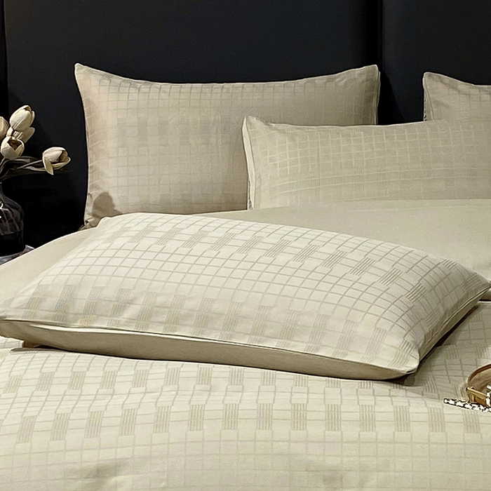 91家纺网 家纺一手货源 找家纺 金鑫汇家纺 2024新款长绒棉提花小方格系列四件套单品系列-单枕套 风吹麦浪