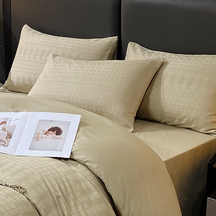 91家纺网 家纺一手货源 找家纺 金鑫汇家纺 2024新款长绒棉提花小方格系列四件套单品系列-单枕套 风吹麦浪