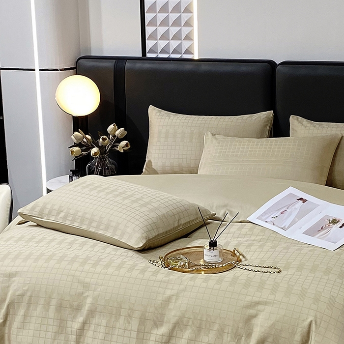 91家纺网 家纺一手货源 找家纺 金鑫汇家纺 2024新款长绒棉提花小方格系列四件套单品系列-单枕套 风吹麦浪