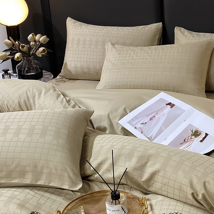 91家纺网 家纺一手货源 找家纺 金鑫汇家纺 2024新款长绒棉提花小方格系列四件套单品系列-单枕套 风吹麦浪