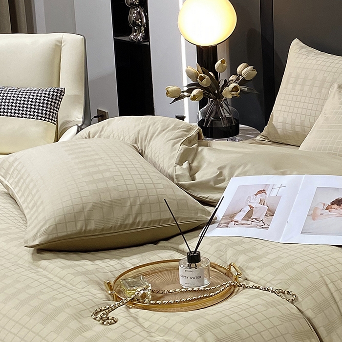 91家纺网 家纺一手货源 找家纺 金鑫汇家纺 2024新款长绒棉提花小方格系列四件套单品系列-单枕套 风吹麦浪