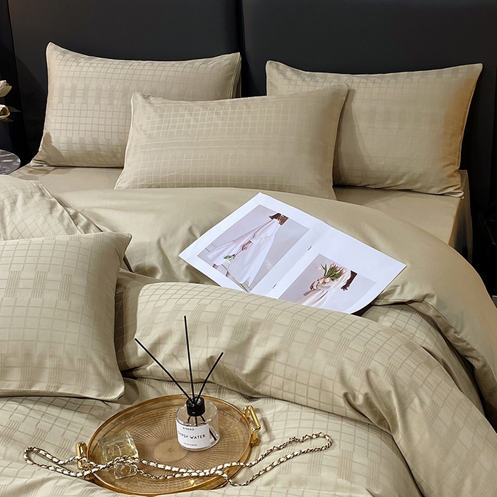 91家纺网 家纺一手货源 找家纺 金鑫汇家纺 2024新款长绒棉提花小方格系列四件套单品系列-单枕套 风吹麦浪