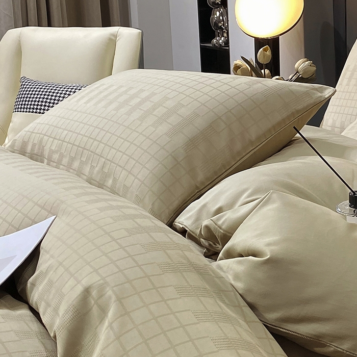 91家纺网 家纺一手货源 找家纺 金鑫汇家纺 2024新款长绒棉提花小方格系列四件套单品系列-单枕套 风吹麦浪