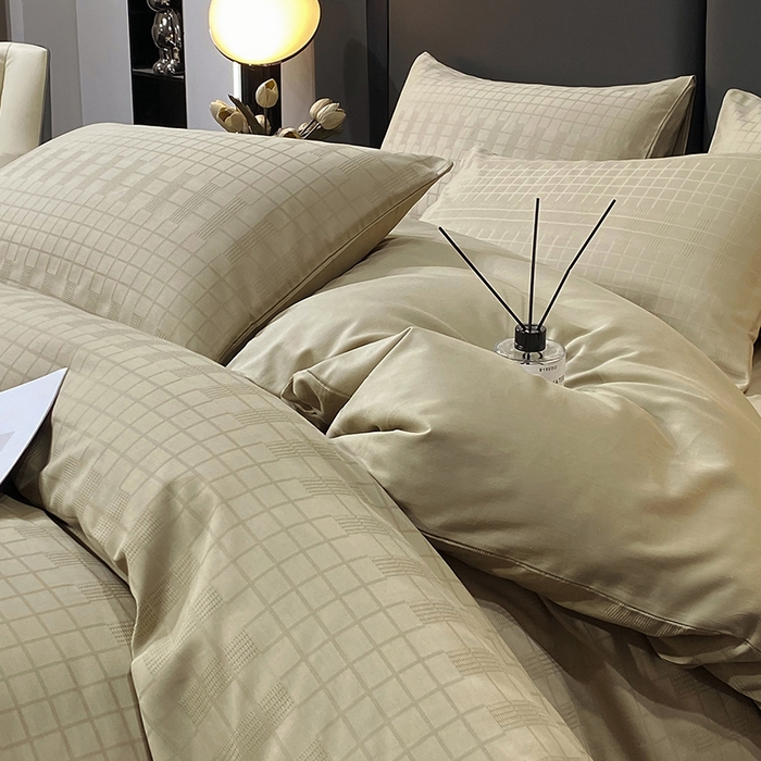 91家纺网 家纺一手货源 找家纺 金鑫汇家纺 2024新款长绒棉提花小方格系列四件套单品系列-单枕套 风吹麦浪