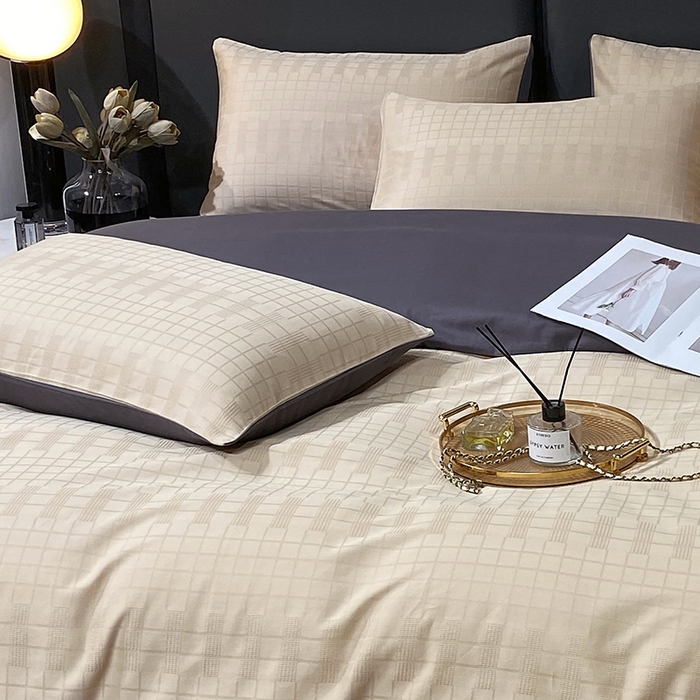 91家纺网 家纺一手货源 找家纺 金鑫汇家纺 2024新款长绒棉提花小方格系列四件套单品系列-单枕套 纵横阡陌