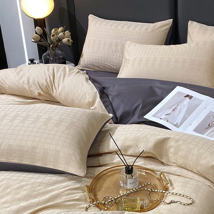 91家纺网 家纺一手货源 找家纺 金鑫汇家纺 2024新款长绒棉提花小方格系列四件套单品系列-单枕套 纵横阡陌