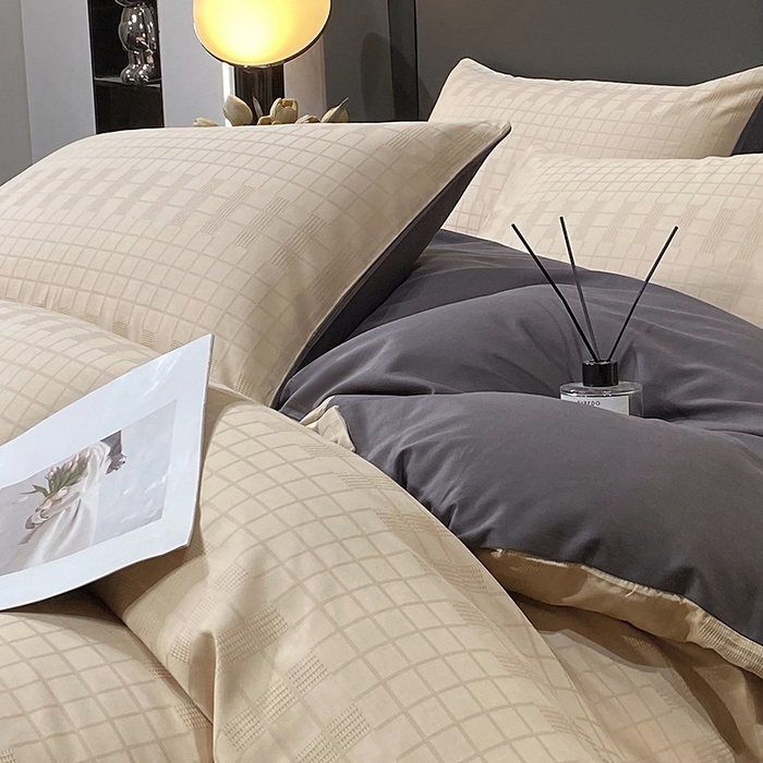 91家纺网 家纺一手货源 找家纺 金鑫汇家纺 2024新款长绒棉提花小方格系列四件套单品系列-单枕套 纵横阡陌