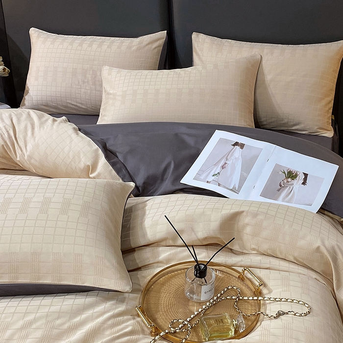 91家纺网 家纺一手货源 找家纺 金鑫汇家纺 2024新款长绒棉提花小方格系列四件套单品系列-单枕套 纵横阡陌