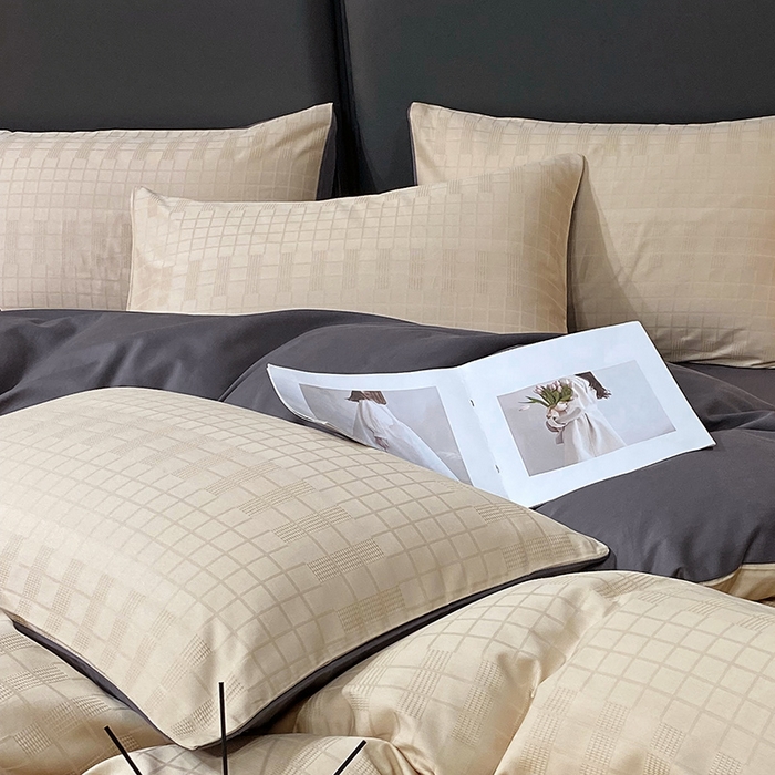 91家纺网 家纺一手货源 找家纺 金鑫汇家纺 2024新款长绒棉提花小方格系列四件套单品系列-单枕套 纵横阡陌