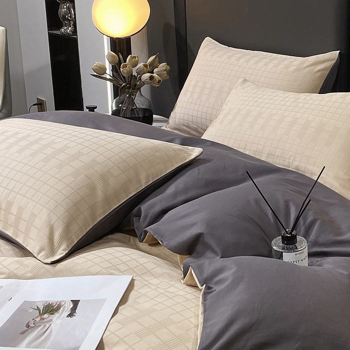 91家纺网 家纺一手货源 找家纺 金鑫汇家纺 2024新款长绒棉提花小方格系列四件套单品系列-单枕套 纵横阡陌