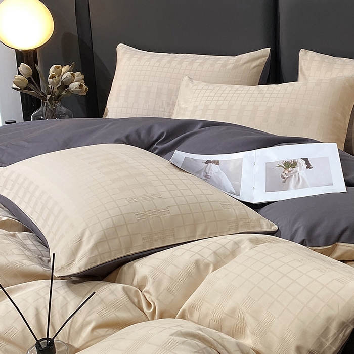 91家纺网 家纺一手货源 找家纺 金鑫汇家纺 2024新款长绒棉提花小方格系列四件套单品系列-单枕套 纵横阡陌