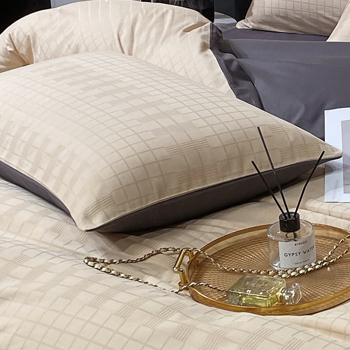 91家纺网 家纺一手货源 找家纺 金鑫汇家纺 2024新款长绒棉提花小方格系列四件套单品系列-单枕套 纵横阡陌