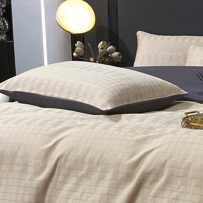 91家纺网 家纺一手货源 找家纺 金鑫汇家纺 2024新款长绒棉提花小方格系列四件套单品系列-单枕套 纵横阡陌