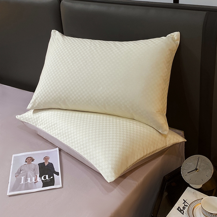 金鑫汇家纺 2024新款长绒棉提花小方格系列四件套单品系列-单枕套 奶昔白+淡紫（新拍）