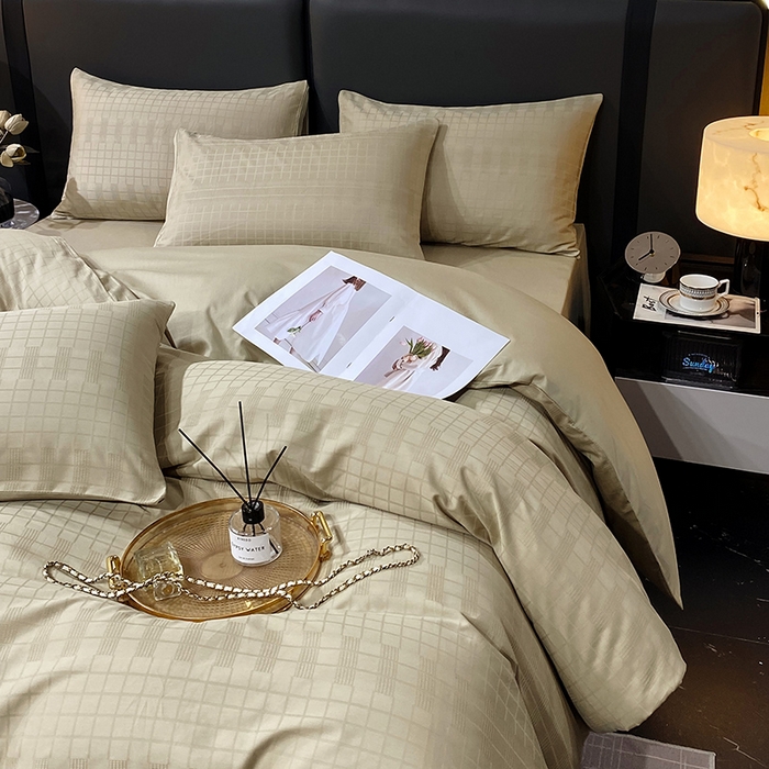 91家纺网 家纺一手货源 找家纺 金鑫汇家纺 2025新款长绒棉提花小方格系列四件套单品系列-四件套 风吹麦浪