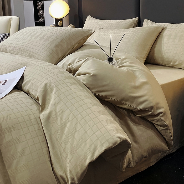 91家纺网 家纺一手货源 找家纺 金鑫汇家纺 2025新款长绒棉提花小方格系列四件套单品系列-四件套 风吹麦浪