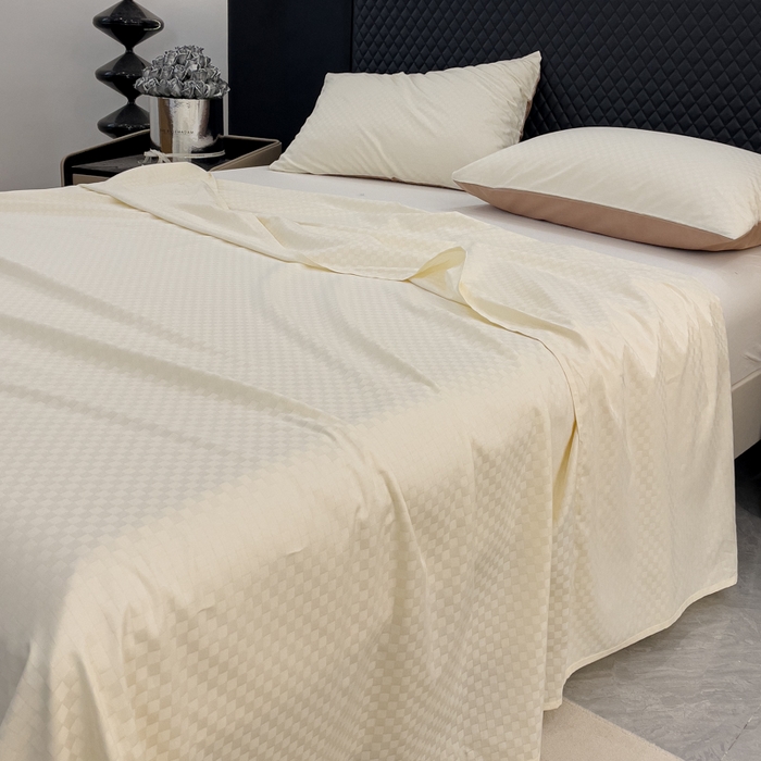 91家纺网 家纺一手货源 找家纺 金鑫汇家纺 2024新款长绒棉提花小方格系列四件套单品系列-单床单 奶昔白+咖