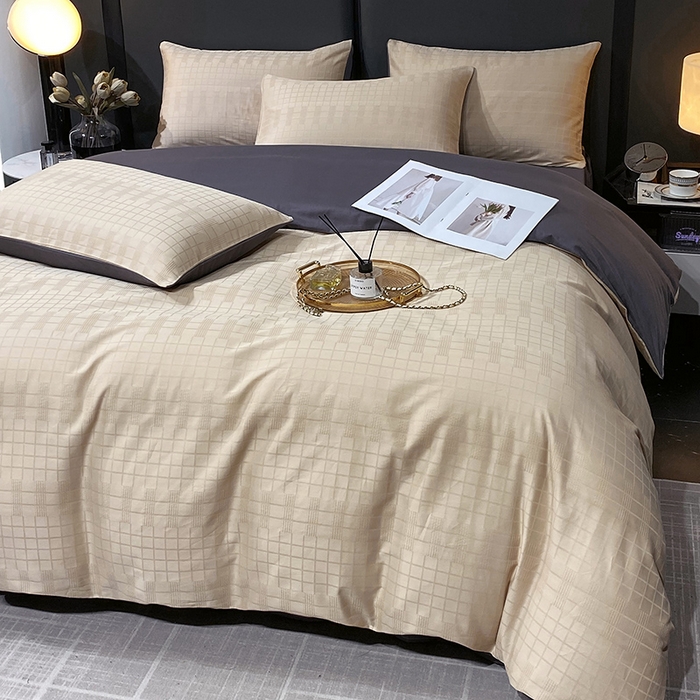 91家纺网 家纺一手货源 找家纺 金鑫汇家纺 2025新款长绒棉提花小方格系列四件套单品系列-四件套 纵横阡陌