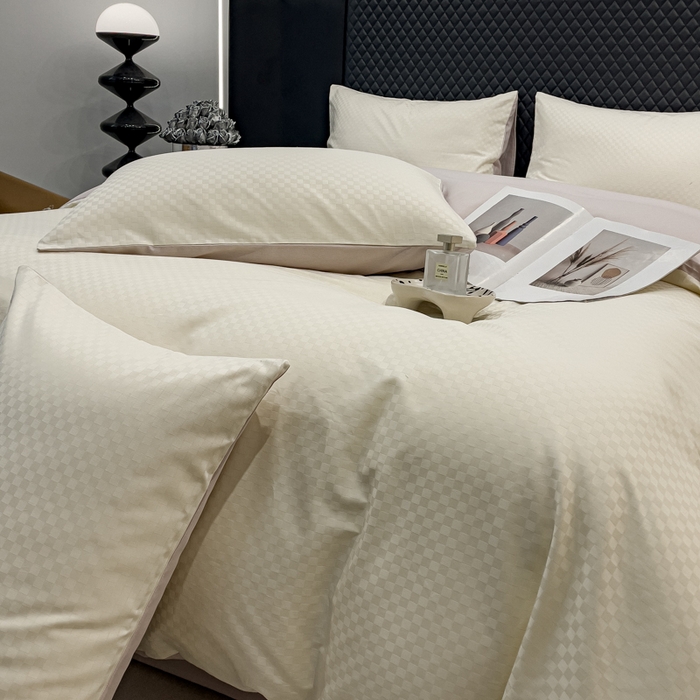 91家纺网 家纺一手货源 找家纺 （总）金鑫汇家纺 2024新款长绒棉提花小方格系列四件套单品系列-单被套