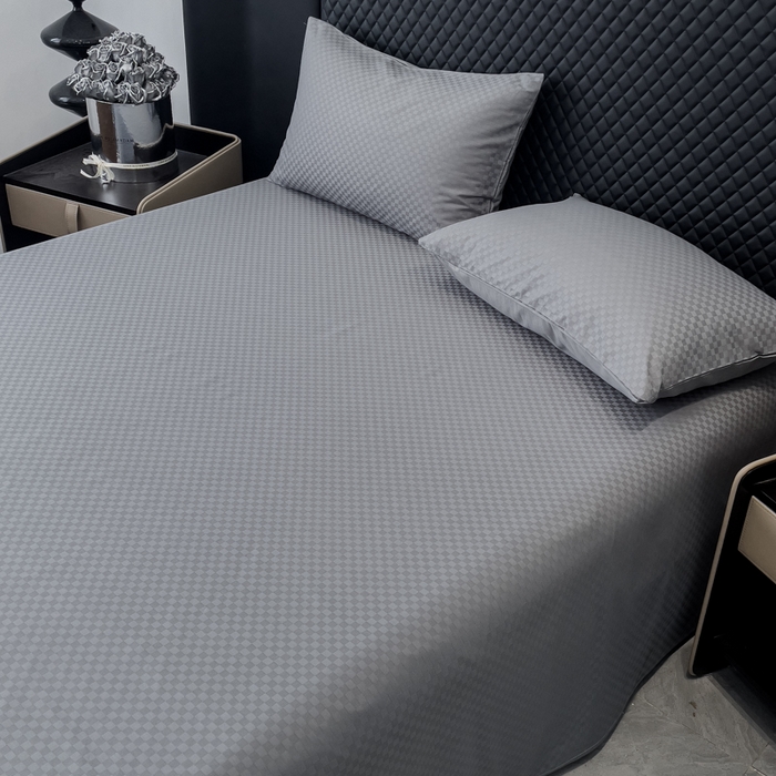 91家纺网 家纺一手货源 找家纺 金鑫汇家纺 2024新款长绒棉提花小方格系列四件套单品系列-单床单 深灰