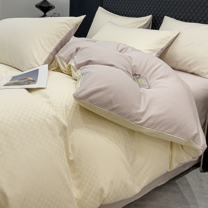 91家纺网 家纺一手货源 找家纺 （总）金鑫汇家纺 2024新款长绒棉提花小方格系列四件套单品系列-单被套