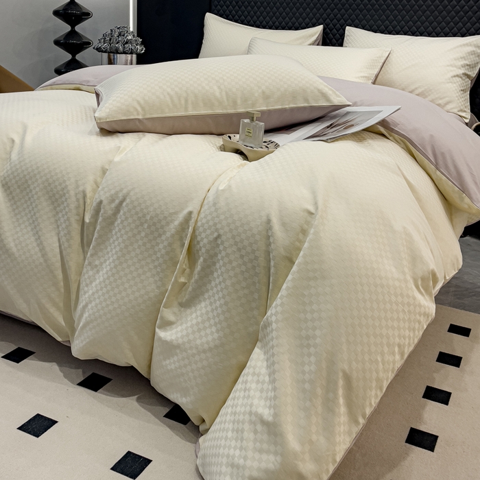 91家纺网 家纺一手货源 找家纺 （总）金鑫汇家纺 2024新款长绒棉提花小方格系列四件套单品系列-单被套