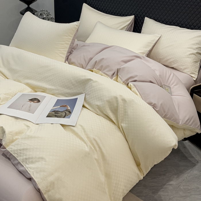 91家纺网 家纺一手货源 找家纺 （总）金鑫汇家纺 2024新款长绒棉提花小方格系列四件套单品系列-单被套