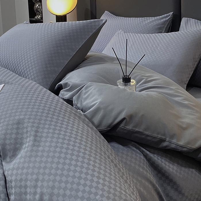 91家纺网 家纺一手货源 找家纺 金鑫汇家纺 2024新款长绒棉提花小方格系列四件套单品系列-单枕套 深灰（新拍）