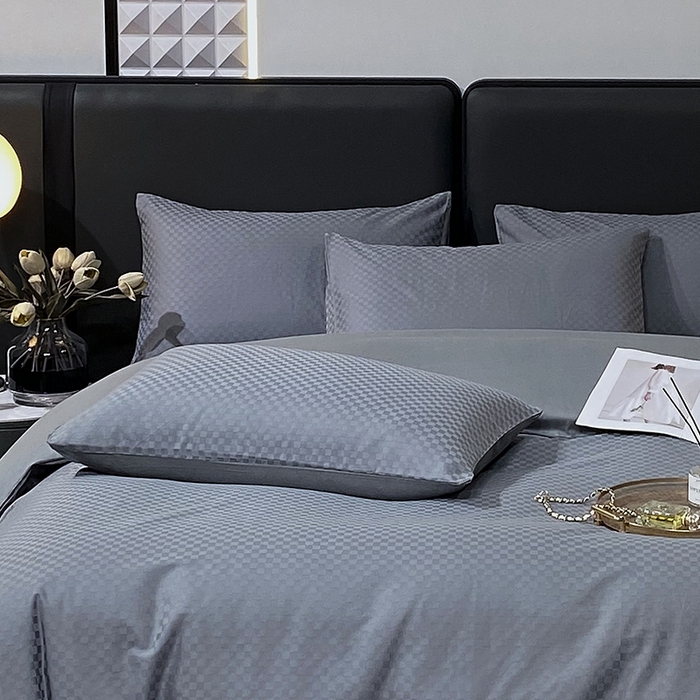91家纺网 家纺一手货源 找家纺 金鑫汇家纺 2024新款长绒棉提花小方格系列四件套单品系列-单枕套 深灰（新拍）