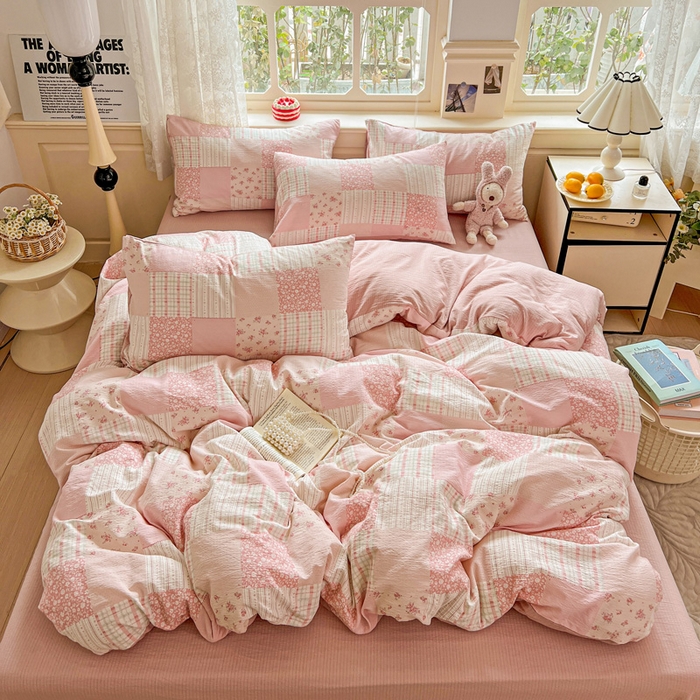 91家纺网 家纺一手货源 找家纺 （总）仟网汇 2025新款云感皱皱纱简单款四件套