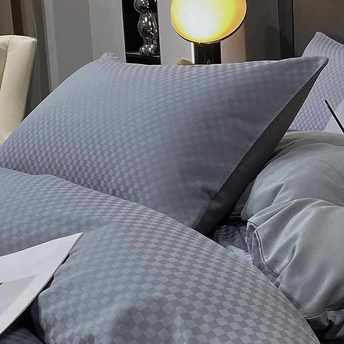 91家纺网 家纺一手货源 找家纺 金鑫汇家纺 2024新款长绒棉提花小方格系列四件套单品系列-单枕套 深灰（新拍）