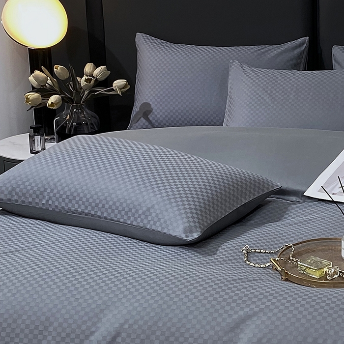 91家纺网 家纺一手货源 找家纺 金鑫汇家纺 2024新款长绒棉提花小方格系列四件套单品系列-单枕套 深灰（新拍）