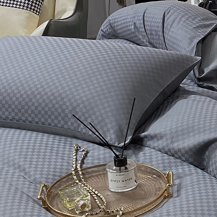 91家纺网 家纺一手货源 找家纺 金鑫汇家纺 2024新款长绒棉提花小方格系列四件套单品系列-单枕套 深灰（新拍）