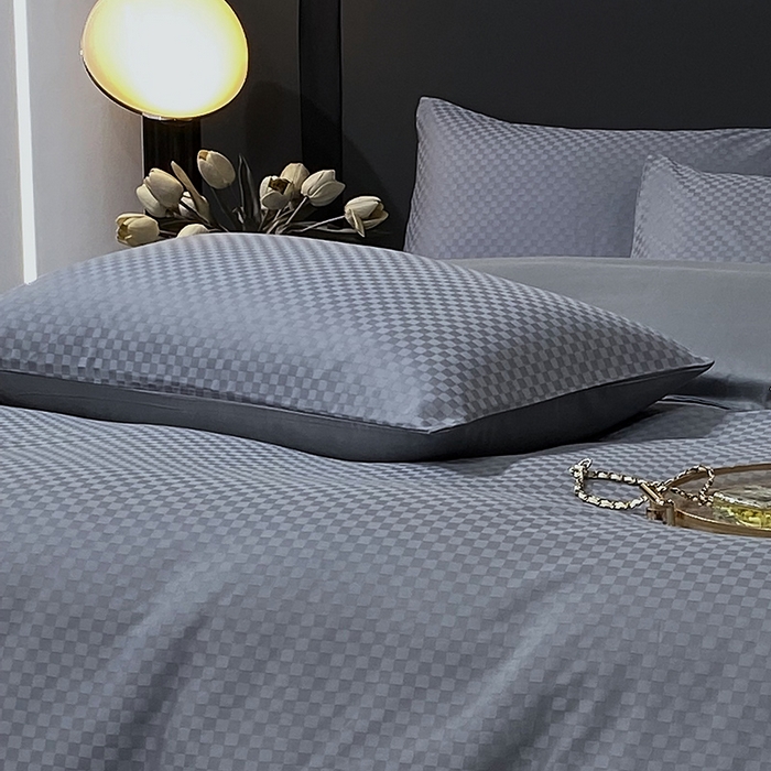 91家纺网 家纺一手货源 找家纺 金鑫汇家纺 2024新款长绒棉提花小方格系列四件套单品系列-单枕套 深灰（新拍）