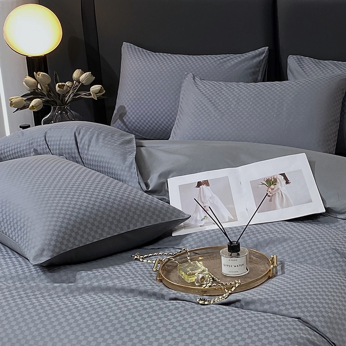 91家纺网 家纺一手货源 找家纺 金鑫汇家纺 2024新款长绒棉提花小方格系列四件套单品系列-单枕套 深灰（新拍）