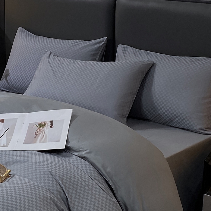 91家纺网 家纺一手货源 找家纺 金鑫汇家纺 2024新款长绒棉提花小方格系列四件套单品系列-单枕套 深灰（新拍）