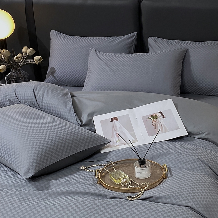 91家纺网 家纺一手货源 找家纺 金鑫汇家纺 2024新款长绒棉提花小方格系列四件套单品系列-单枕套 深灰（新拍）