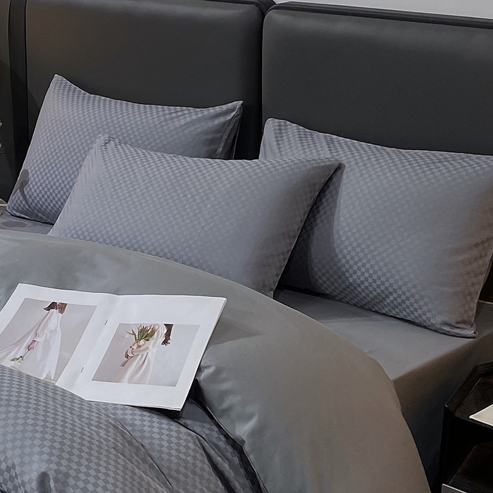 91家纺网 家纺一手货源 找家纺 金鑫汇家纺 2024新款长绒棉提花小方格系列四件套单品系列-单枕套 深灰（新拍）