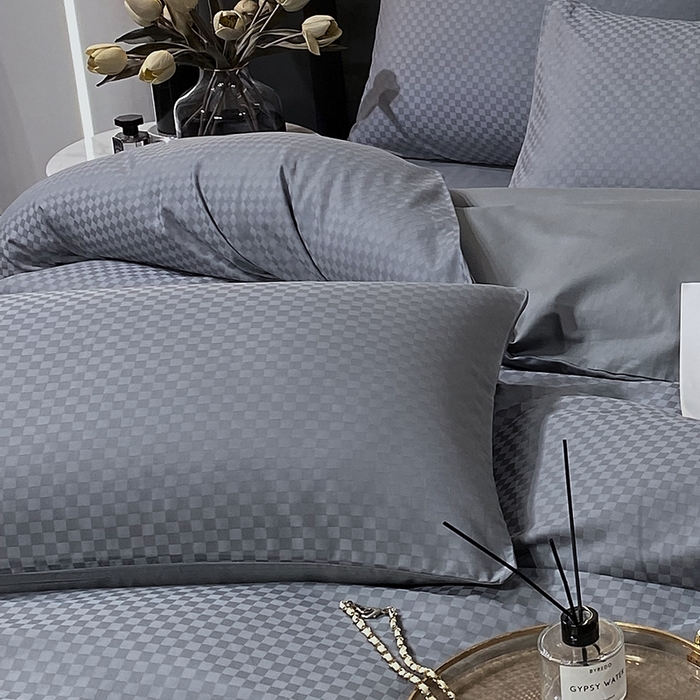 91家纺网 家纺一手货源 找家纺 金鑫汇家纺 2024新款长绒棉提花小方格系列四件套单品系列-单枕套 深灰（新拍）