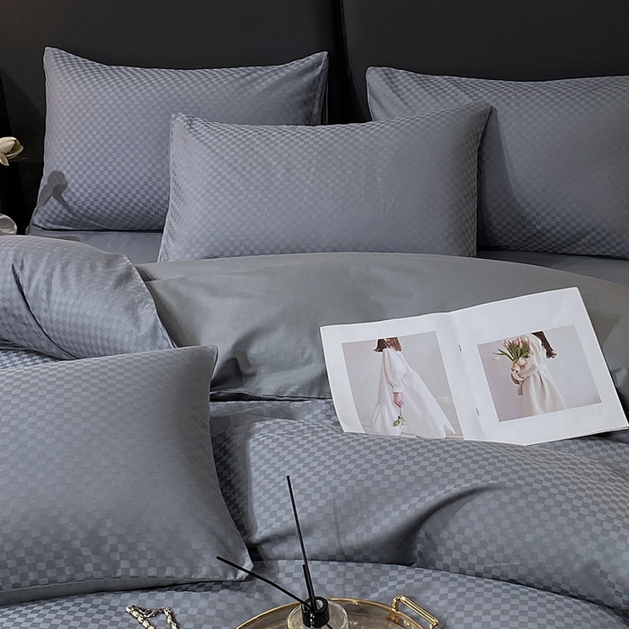 91家纺网 家纺一手货源 找家纺 金鑫汇家纺 2024新款长绒棉提花小方格系列四件套单品系列-单枕套 深灰（新拍）