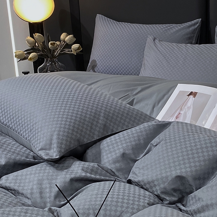 91家纺网 家纺一手货源 找家纺 金鑫汇家纺 2024新款长绒棉提花小方格系列四件套单品系列-单枕套 深灰（新拍）