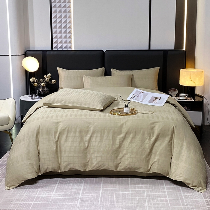 91家纺网 家纺一手货源 找家纺 （总）金鑫汇家纺 2024新款长绒棉提花小方格系列四件套单品系列-单被套