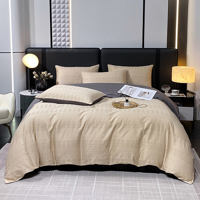 91家纺网 家纺一手货源 找家纺 （总）金鑫汇家纺 2024新款长绒棉提花小方格系列四件套单品系列-单被套