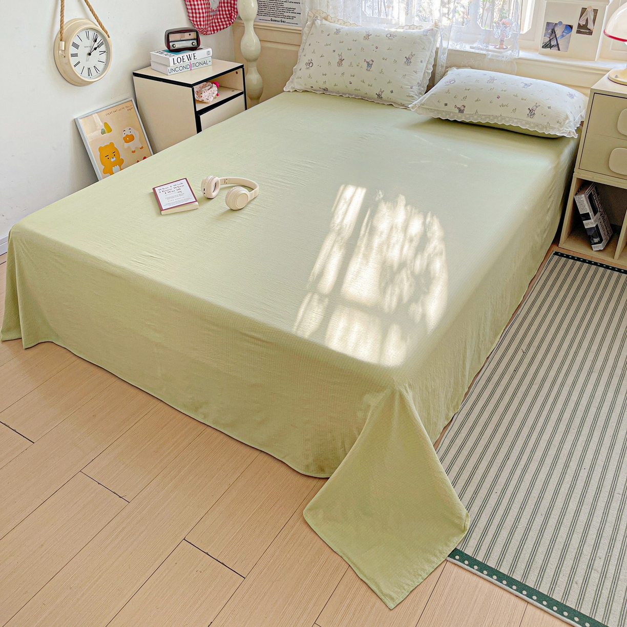 91家纺网 家纺一手货源 找家纺 水木坊 2025新款全棉镂空花边皱皱双层纱四件套专供网销直播 森林与免