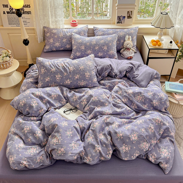 91家纺网 家纺一手货源 找家纺 （总）仟网汇 2025新款云感皱皱纱简单款四件套